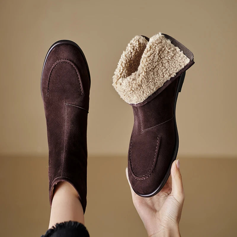2026 NEW Autumn Women Suede Leather Boots - Round Toe , Low Heel  , Slip-on Chelsea Boots - ghoddosh.com