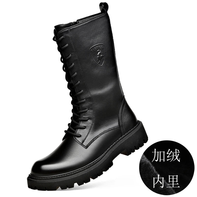 Men's Riding Winter Boots , Genuine Leather Lace Up Extra Long Mongolian High  Knight Ankle Boots@ghoddosh.com