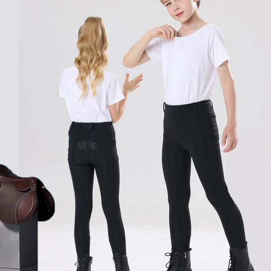  Kids’ Spring & Autumn Full-Silicone Riding Breeches – Brushed, Elastic & Soft