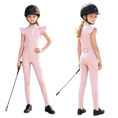  Girls' Equestrian Outfit Set Performance Riding Top & Anti-Slip Full-Seat Breeches @ ghoddosh.com