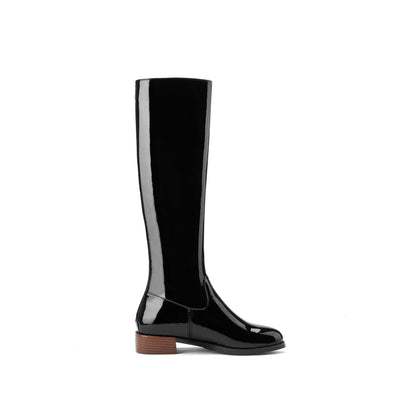 2026 New Arrival  Riding Boots - Cow Patent Leather Round Toe Med Heel Fashion Boots - ghoddosh.com 