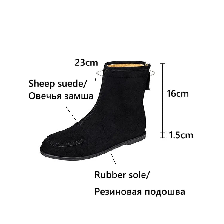 2026 NEW Autumn Women Suede Leather Boots - Round Toe , Low Heel  , Slip-on Chelsea Boots - ghoddosh.com