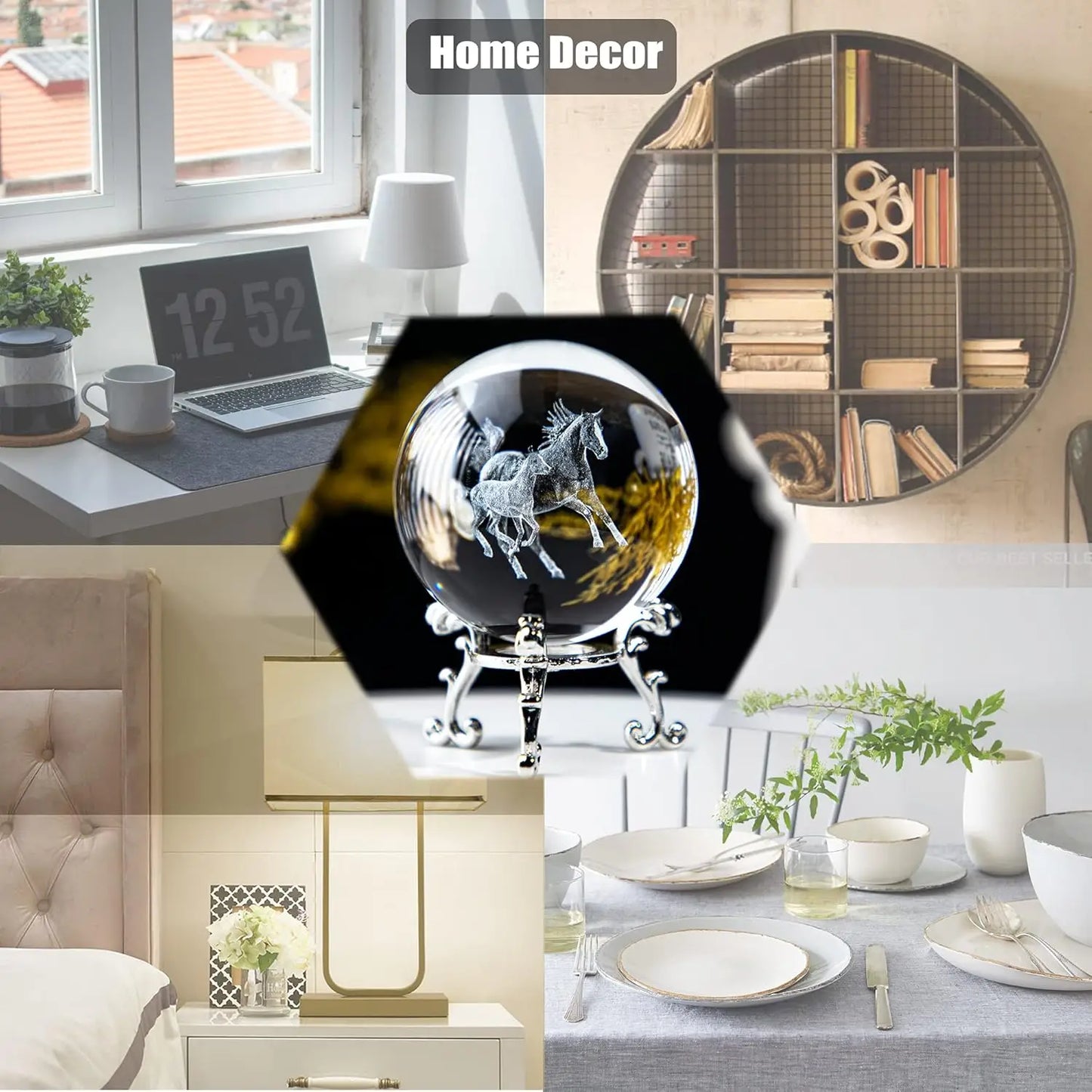 3D Horse Crystal Glass Ball Crystal  / Light weight  Horse  Glass Sphere @ ghoddosh.com