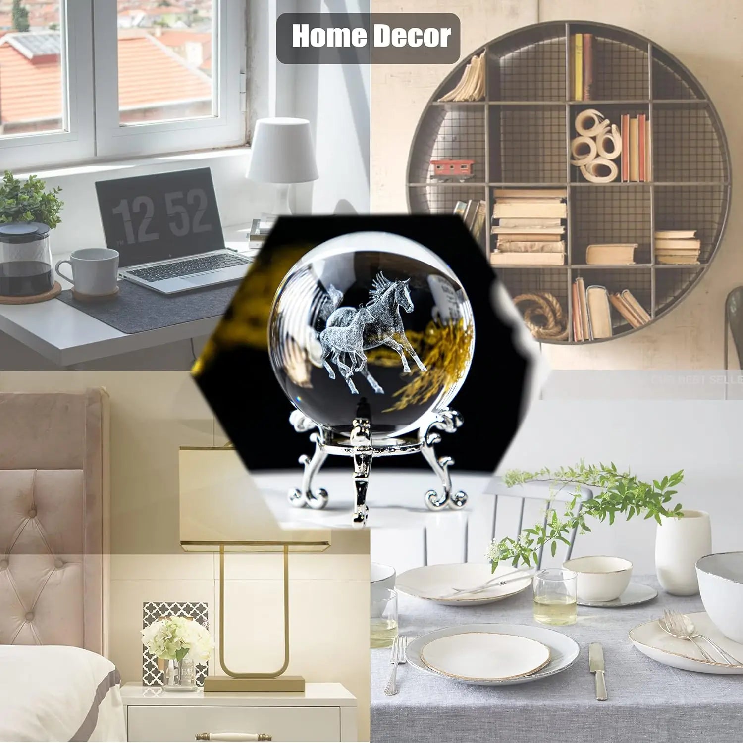 3D Horse Crystal Glass Ball Crystal  / Light weight  Horse  Glass Sphere @ ghoddosh.com