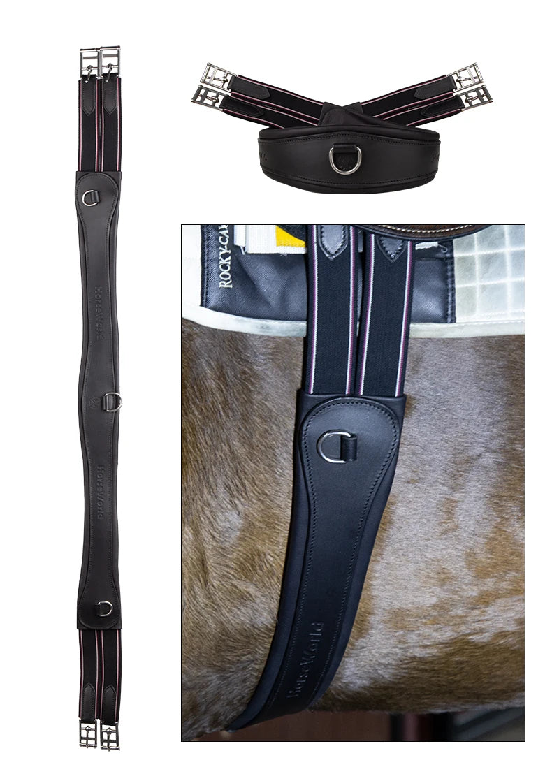 Premium Chocolate Leather Anatomical Girth | Anti-Chafe, Elastic & Padded for Training & Show @ ghoddosh.com