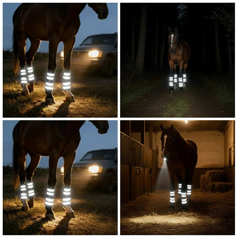 High-Visibility Dual-Color Horse Leg Wraps (4 Pcs) | Enhanced Night Riding & Turnout Safety @ ghoddosh.com