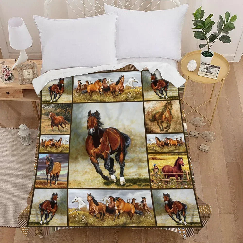 Horse 3D Painting Art  Throw Blanket -  Vintage Bedding Square Super Soft Light weighted Blanket