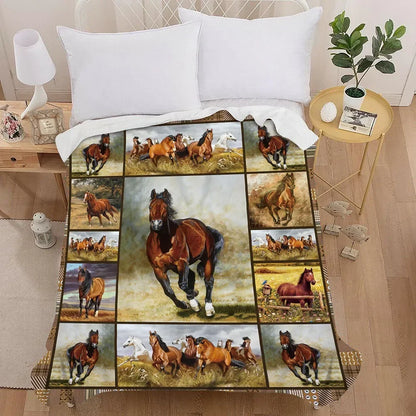 Horse 3D Painting Art  Throw Blanket -  Vintage Bedding Square Super Soft Light weighted Blanket