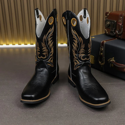 Men’s Knight High-Top  , Square Heels Embroidered Western Cowboy Boots - Ghoddosh