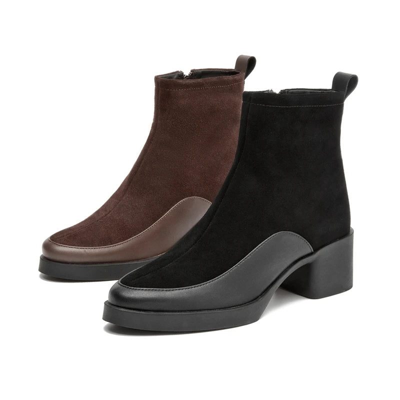 Women Ankle Boots -  Genuine Leather  Square Heels Women Booties - ghoddosh.com