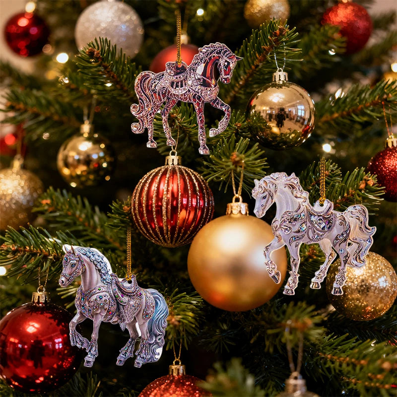 2D Acrylic Horse  Hanging Christmas Tree Ornaments - Ghoddosh.com
