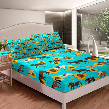 Horse Fitted Sheets ,Twin Size  Cute Horse  Bedding Set  with Pink Love Hearts Décor @ ghoddosh.com