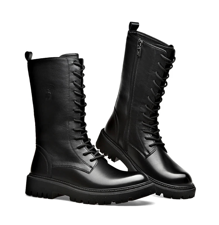 Men's Riding Winter Boots , Genuine Leather Lace Up Extra Long Mongolian High  Knight Ankle Boots@ghoddosh.com