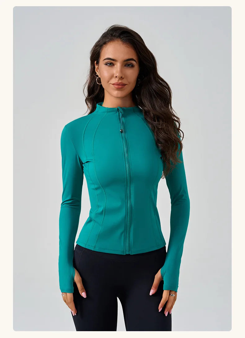 Full Zipper Sports  Women's Shirt -  Slim Long Sleeve  Exercise Sweatshirt @ ghoddosh.com