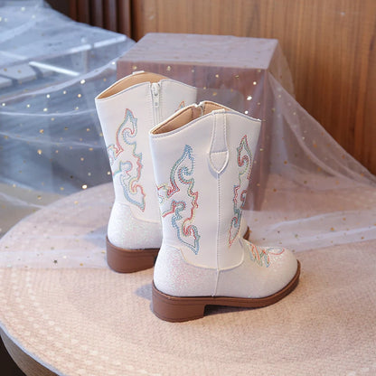 Kids Embroidered Western Cowboy Boots – Unisex Tall Pull-On Cowgirl Boots for Boys and Girls @ ghoddosh.com