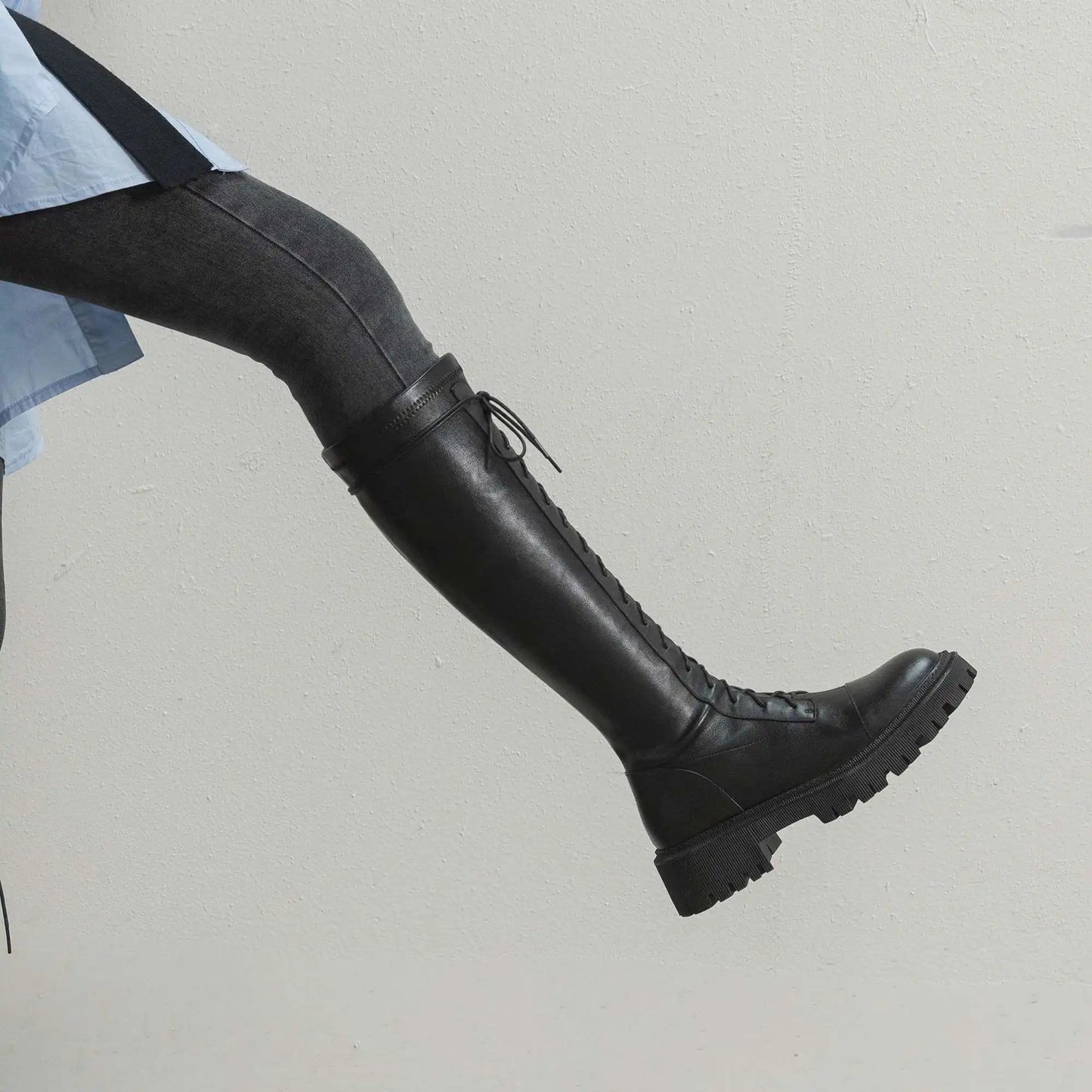 Genuine Leather Round Toe High Heel Riding Boots / Cross-tied Vintage Gladiator Lady Casual Platform Knee-high Boots .Ghoddosh

