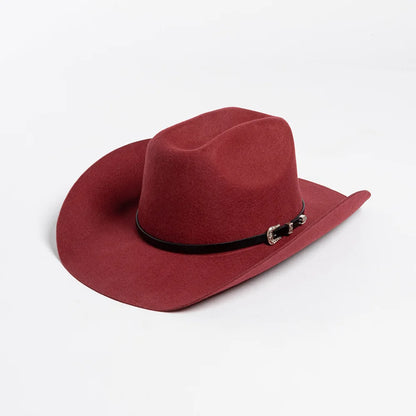 Unisex 100% Wool Cowboy Fedora Hat – Wide Brim Rolled Edge with Belt Buckle @ ghoddosh.com