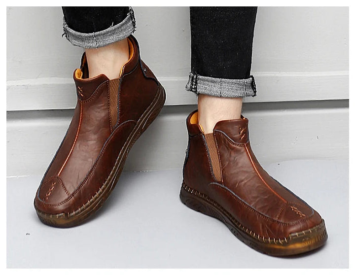 British Style  Comfortable Leather Ankle Boots For Him @ghoddosh.com