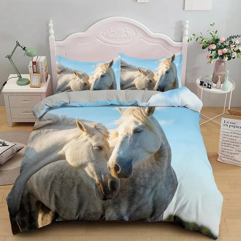 2/3pcs  Horse Bedding Set /   Duvet Cover Set with Pillowcase Horsey Cover @ ghoddosh.com