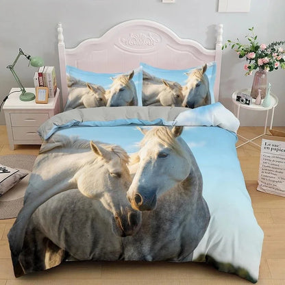 2/3pcs  Horse Bedding Set /   Duvet Cover Set with Pillowcase Horsey Cover @ ghoddosh.com