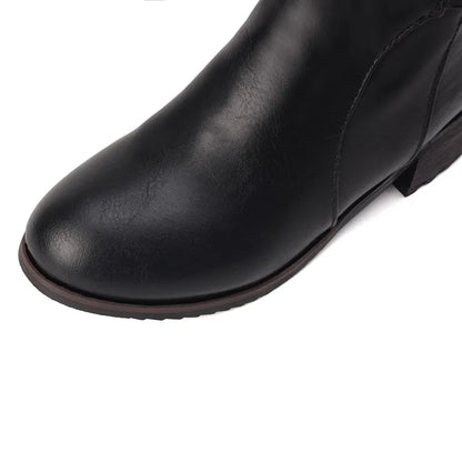 Women's Round Toe Chunky Block Heel Thigh-High Riding Boots with Belt Buckles @ ghoddosh.com