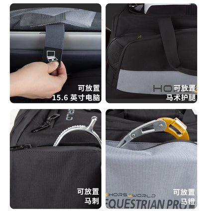 2-in-1 Riding Gear Bag: Convertible Backpack/Crossbody with Individual Pockets for Boots, Helmet & Whip