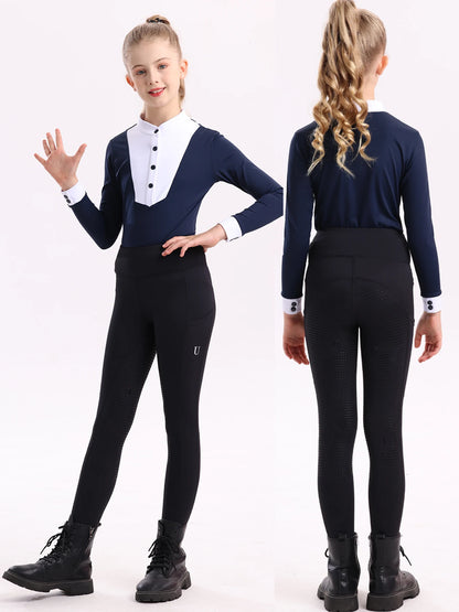 Black Girls  Equestrian Summer pants - full silicone ,high elasticity knitted children's horse riding pants @ ghoddosh.com