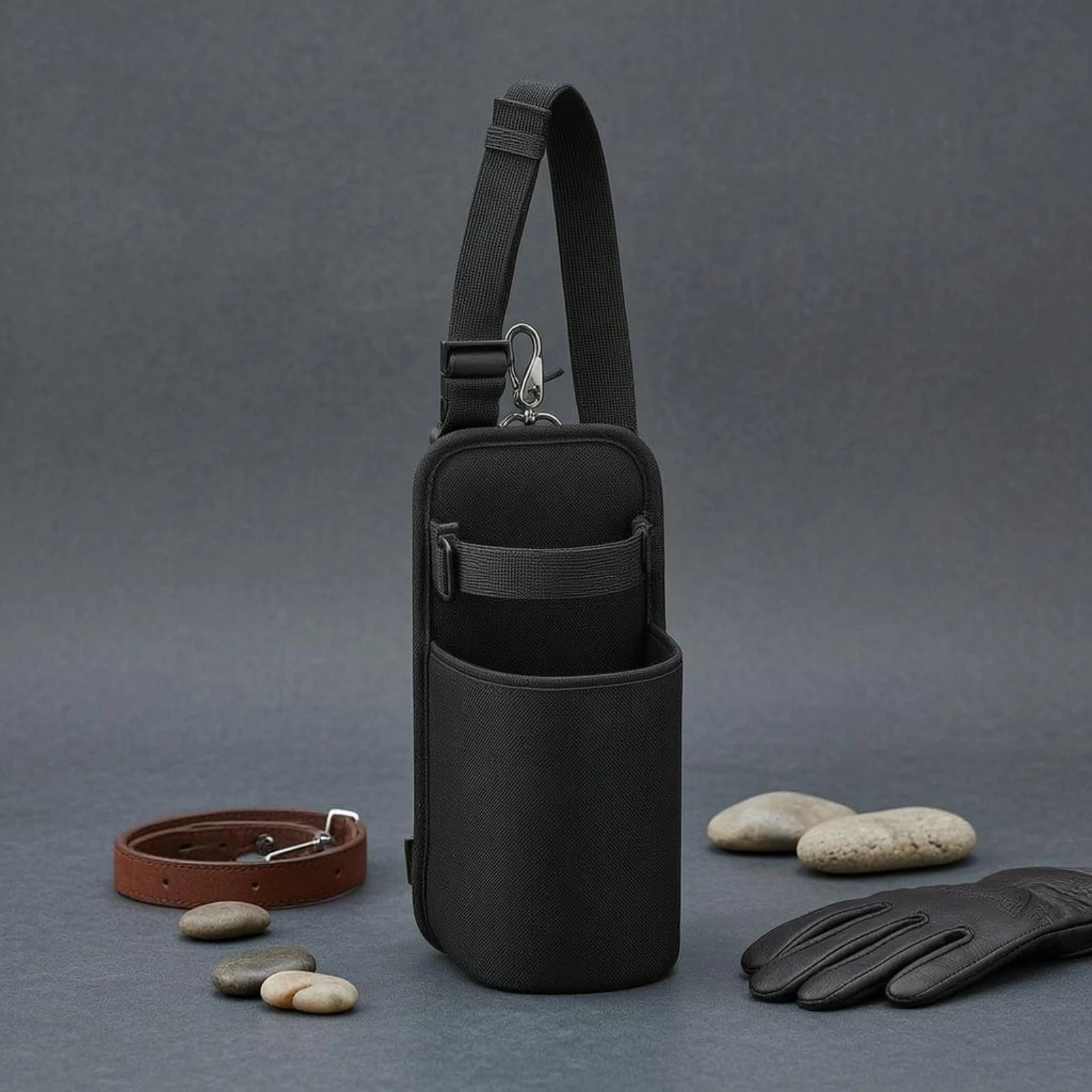 Horse Saddle Water Bottle Holder with Metal Buckle – Black Nylon Equestrian Drink Pouch for Trail Riding. @ ghoddosh.com