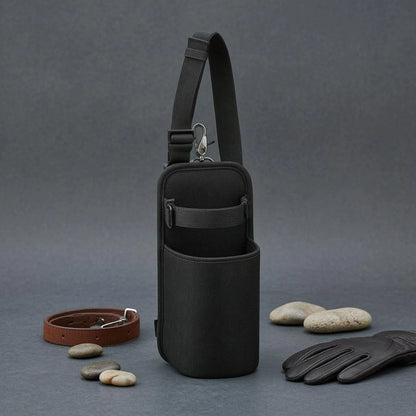 Horse Saddle Water Bottle Holder with Metal Buckle – Black Nylon Equestrian Drink Pouch for Trail Riding. @ ghoddosh.com