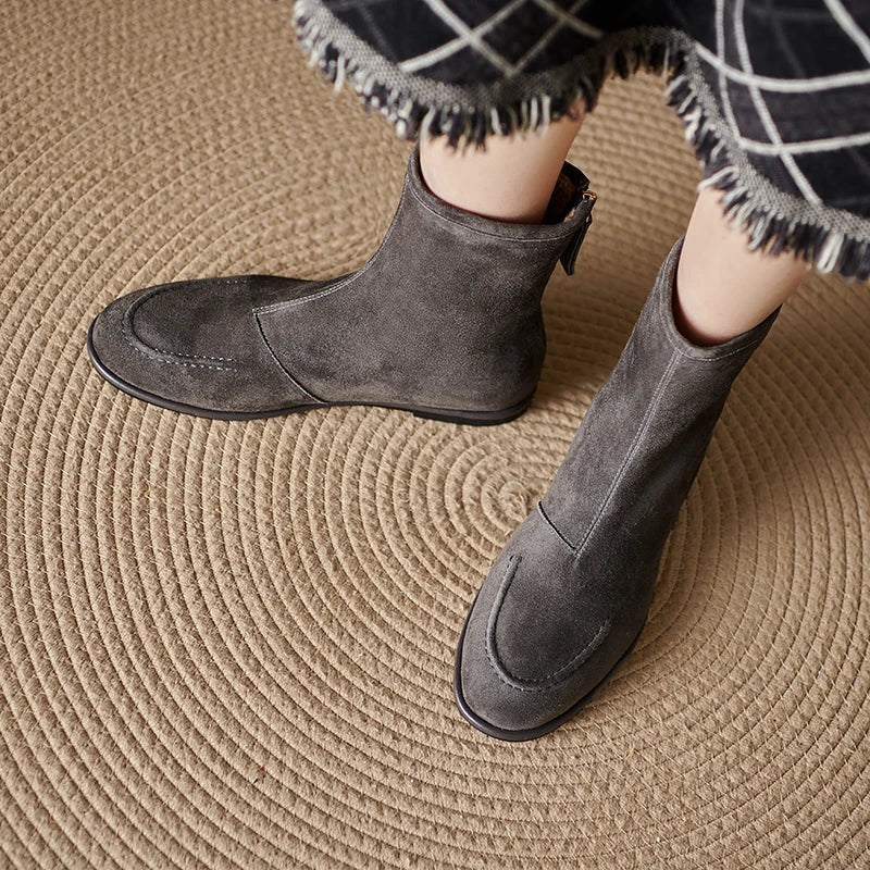 2026 NEW Autumn Women Suede Leather Boots - Round Toe , Low Heel  , Slip-on Chelsea Boots - ghoddosh.com