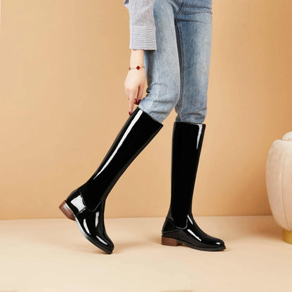 2026 New Arrival  Riding Boots - Cow Patent Leather Round Toe Med Heel Fashion Boots - ghoddosh.com 