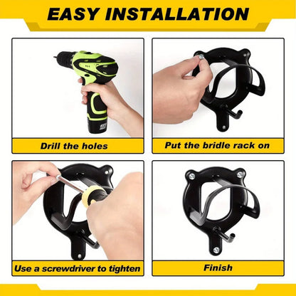 Black Metal Saddle Racks with Hooks, Pipes & Screws - Durable Horse Nail Storage and Neck Hanging Brackets Bar