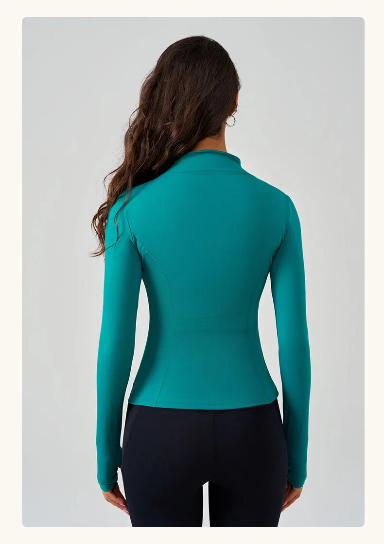 Full Zipper Sports  Women's Shirt -  Slim Long Sleeve  Exercise Sweatshirt @ ghoddosh.com