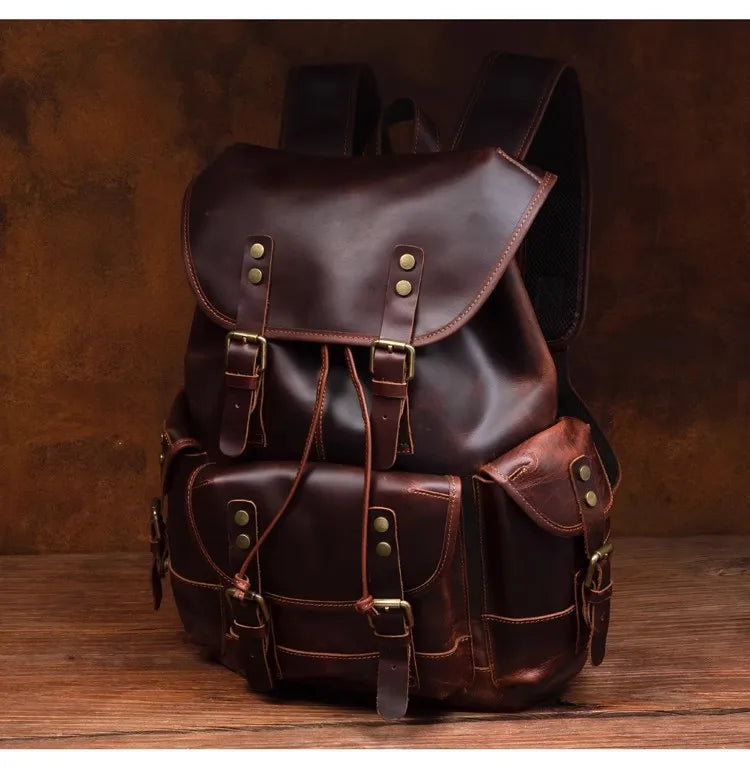 Vintage Horse Genuine Leather Backpack for Men, Large Capacity Travel Daypack, Fits 15-inch Laptop @ ghoddosh.com