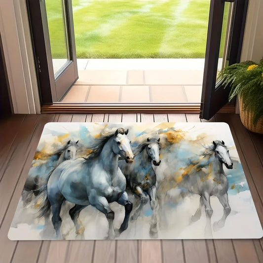 1pc Abstract Horse Art Doormat - Non-slip, Water Absorbent  Polyester Carpet @ghoddosh.com