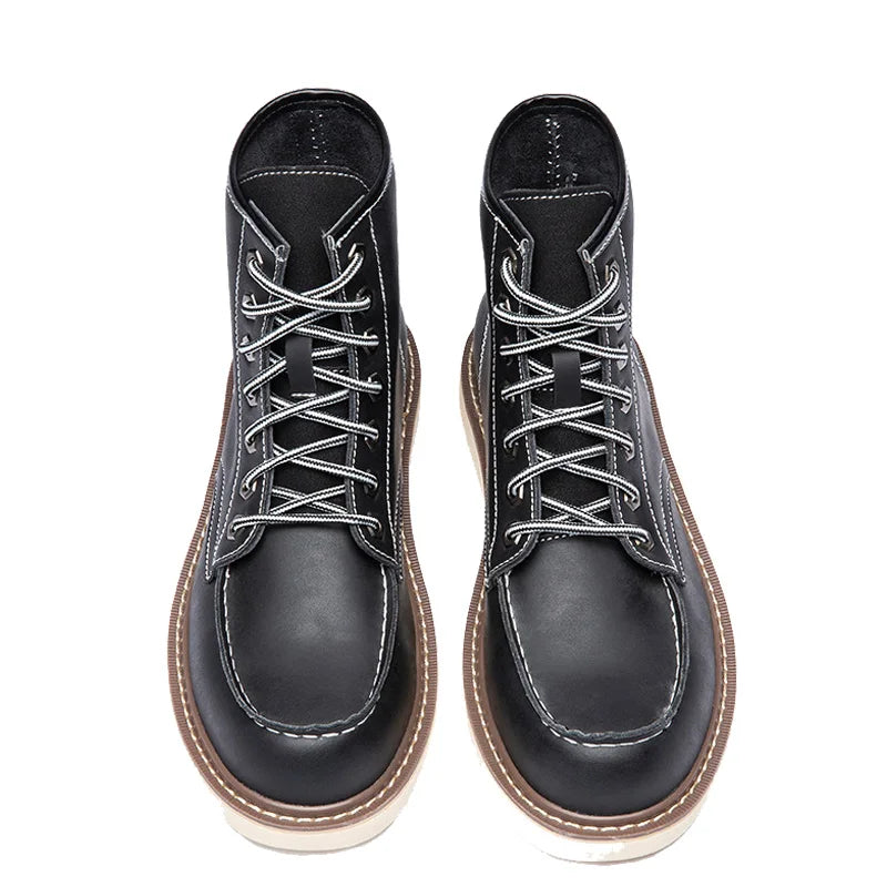 Vintage British Casual Men Shoes Handmade Autumn Winter Snow Plush Warm Leather Ankle Boots Leather @ ghoddosh.com
