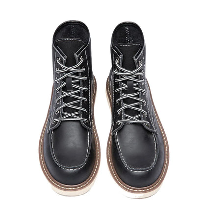 Vintage British Casual Men Shoes Handmade Autumn Winter Snow Plush Warm Leather Ankle Boots Leather @ ghoddosh.com