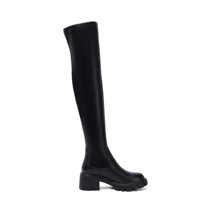 Big Size Cow Leather Stretch Over-the-knee Boots - Ghoddosh