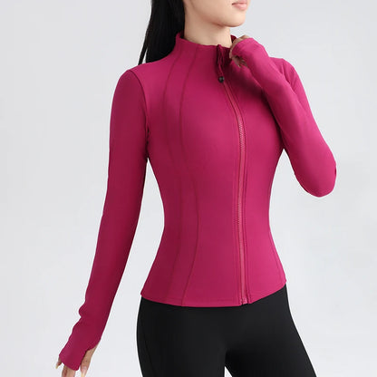 Women’s Full-Zip Athletic Jacket with Thumbholes – Stretch Fit Long Sleeve Sports Top- Ghoddosh.com

