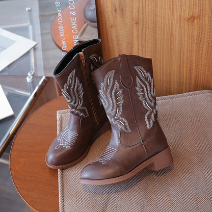 Kids Embroidered Western Cowboy Boots – Unisex Tall Pull-On Cowgirl Boots for Boys and Girls @ ghoddosh.com