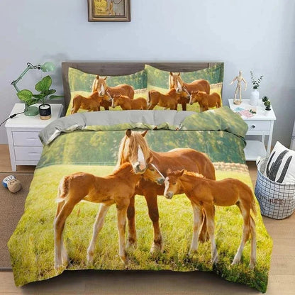 2/3pcs  Horse Bedding Set /   Duvet Cover Set with Pillowcase Horsey Cover @ ghoddosh.com