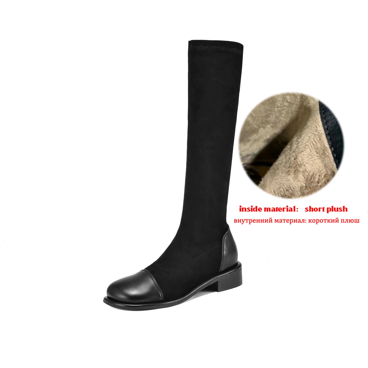 Thigh High Riding Boots — Microfiber Flock, Square Toe & Chunky Heel (Up to EU 43) - Ghoddosh