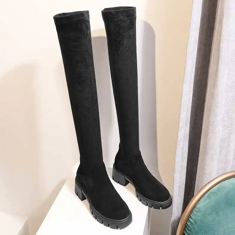 Big Size Cow Leather Stretch Over-the-knee Boots - Ghoddosh