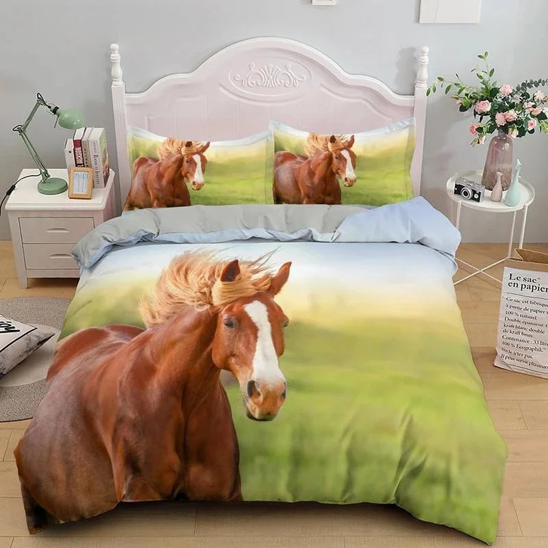 2/3pcs  Horse Bedding Set /   Duvet Cover Set with Pillowcase Horsey Cover @ ghoddosh.com