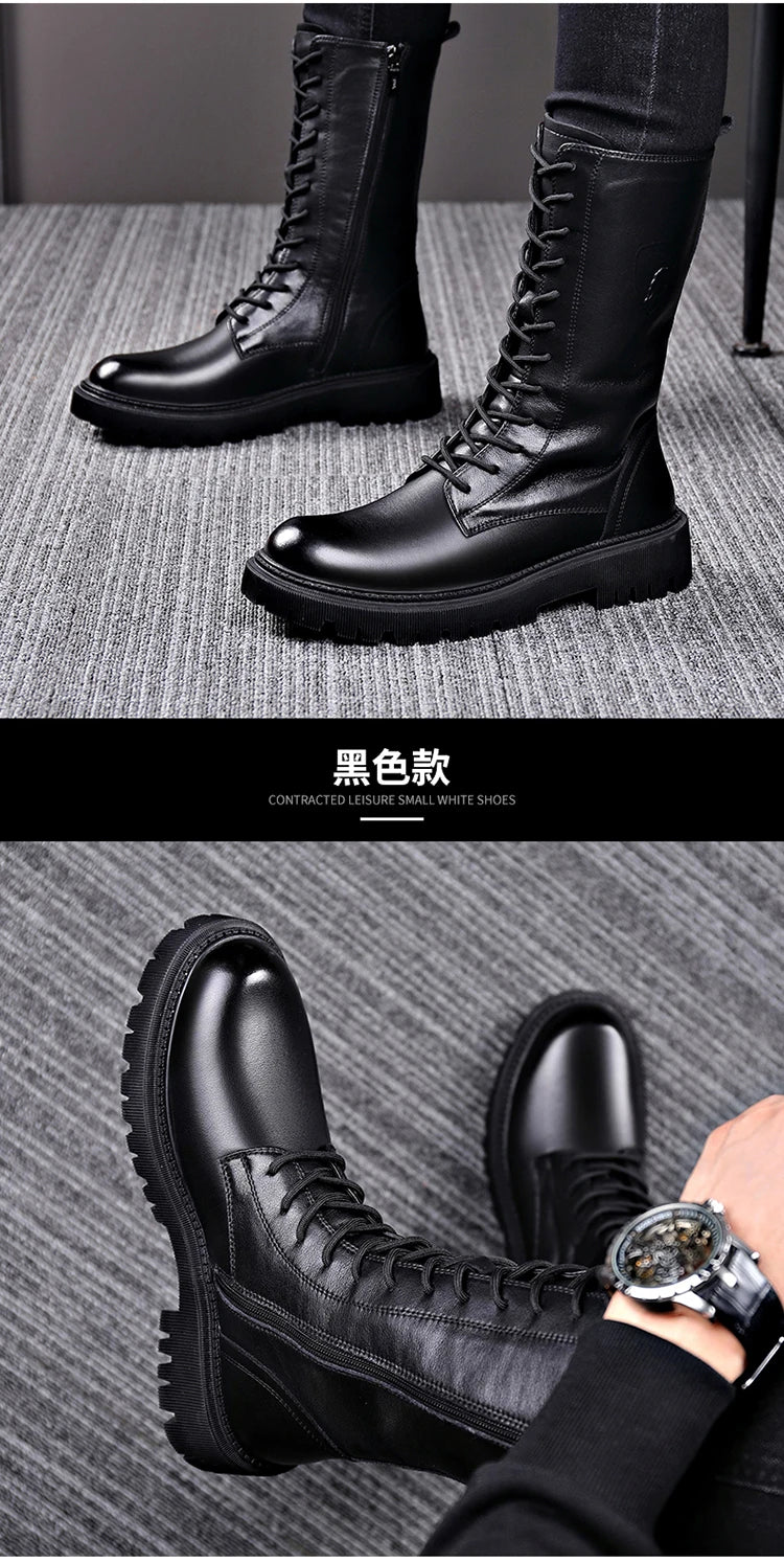 Men's Riding Winter Boots , Genuine Leather Lace Up Extra Long Mongolian High  Knight Ankle Boots@ghoddosh.com