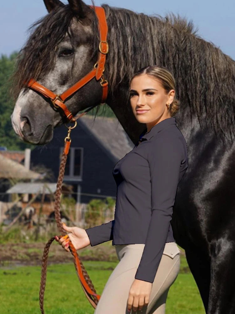 Burgundy Horse Riding T-Shirt / Women Soft Equestrian Long Sleeve Tops / Available in colors - Ghoddosh.com