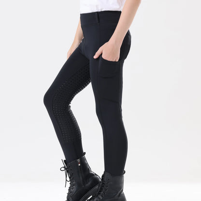  Kids’ Spring & Autumn Full-Silicone Riding Breeches – Brushed, Elastic & Soft