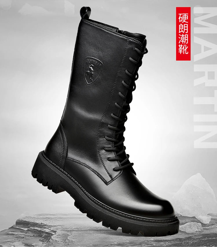 Men's Riding Winter Boots , Genuine Leather Lace Up Extra Long Mongolian High  Knight Ankle Boots@ghoddosh.com