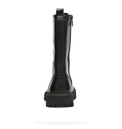 Men's Riding Winter Boots , Genuine Leather Lace Up Extra Long Mongolian High  Knight Ankle Boots@ghoddosh.com