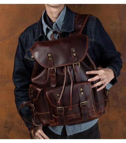 Vintage Horse Genuine Leather Backpack for Men, Large Capacity Travel Daypack, Fits 15-inch Laptop @ ghoddosh.com